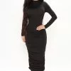 Fashion Nova Cristy Ruched Midi Dress - Black