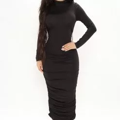 Fashion Nova Cristy Ruched Midi Dress - Black