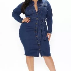 Fashion Nova Set For Life Denim Midi Dress - Dark Wash -Fashion Nova Dresses Shop 01 13 22Studio4 ME MJ 10 51 26 25 AHA44 DarkWash 0224 PLUS SG