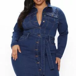 Fashion Nova Set For Life Denim Midi Dress - Dark Wash -Fashion Nova Dresses Shop 01 13 22Studio4 ME MJ 10 51 30 25 AHA44 DarkWash 0227 PLUS SG
