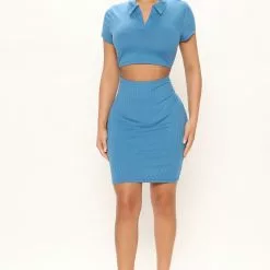Fashion Nova Meagan Ribbed Mini Dress - Blue