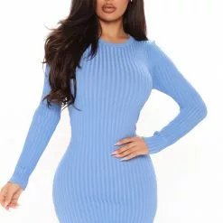 Fashion Nova No Ruche At All Sweater Mini Dress - Denim