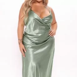 Fashion Nova Magdalene Satin Midi Dress - Sage -Fashion Nova Dresses Shop 01 19 22Studio4 RM ML 10 55 15 6 DZ22AC828 Sage 0666 PLUS SG