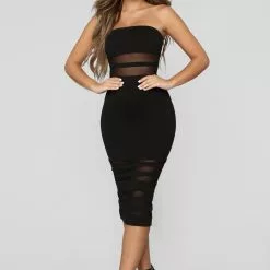 Fashion Nova A Little Meshed Up Midi Dress - Black