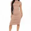 Fashion Nova Only Ruched Mini Dress - Taupe