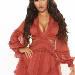 Fashion Nova Hailey Ruffle Mini Dress - Rust -Fashion Nova Dresses Shop 01 25 21Studio2 RT SD 13 24 18 28 LD7048 Rust 17309 RG