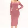 Fashion Nova Alpha Off Shoulder Snatched Dress - Mauve