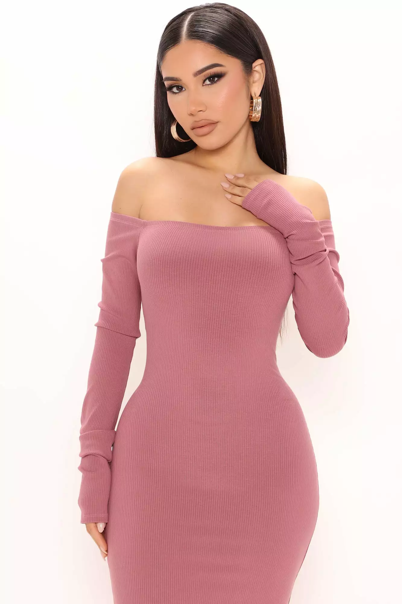 Fashion Nova Alpha Off Shoulder Snatched Dress - Mauve 4 Fashion Nova Alpha Off Shoulder Snatched Dress - Mauve - Image 2