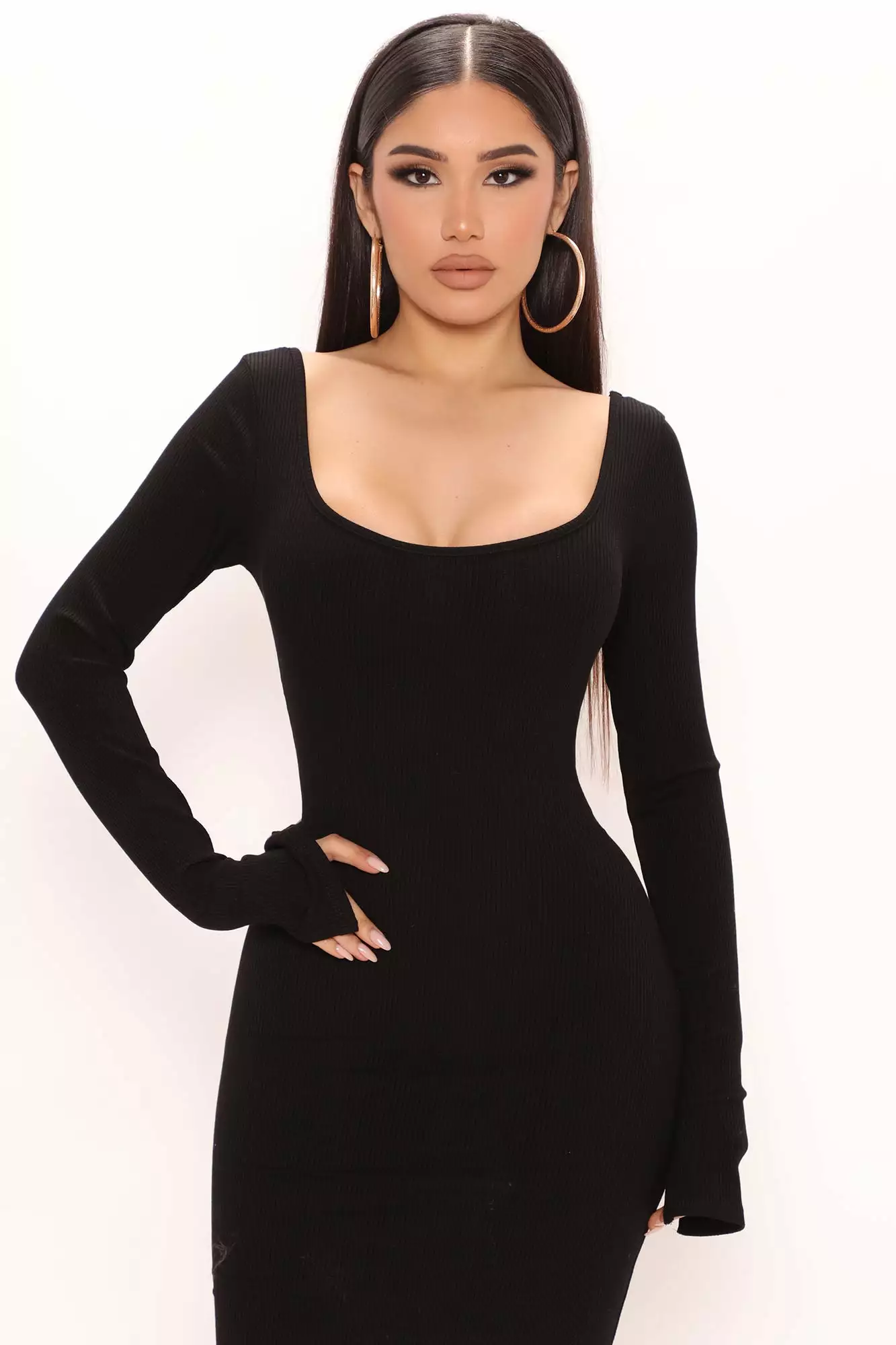 Fashion Nova Desire Double Scoop Snatched Midi Dress - Black 4 Fashion Nova Desire Double Scoop Snatched Midi Dress - Black - Image 2