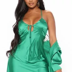 Fashion Nova On Tour Satin Dress Set - Kelly Green