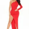 Fashion Nova Amari Ruched Maxi Dress - Red