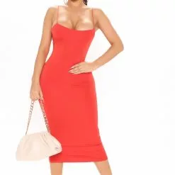Fashion Nova Bouncing Back Midi Dress - Red