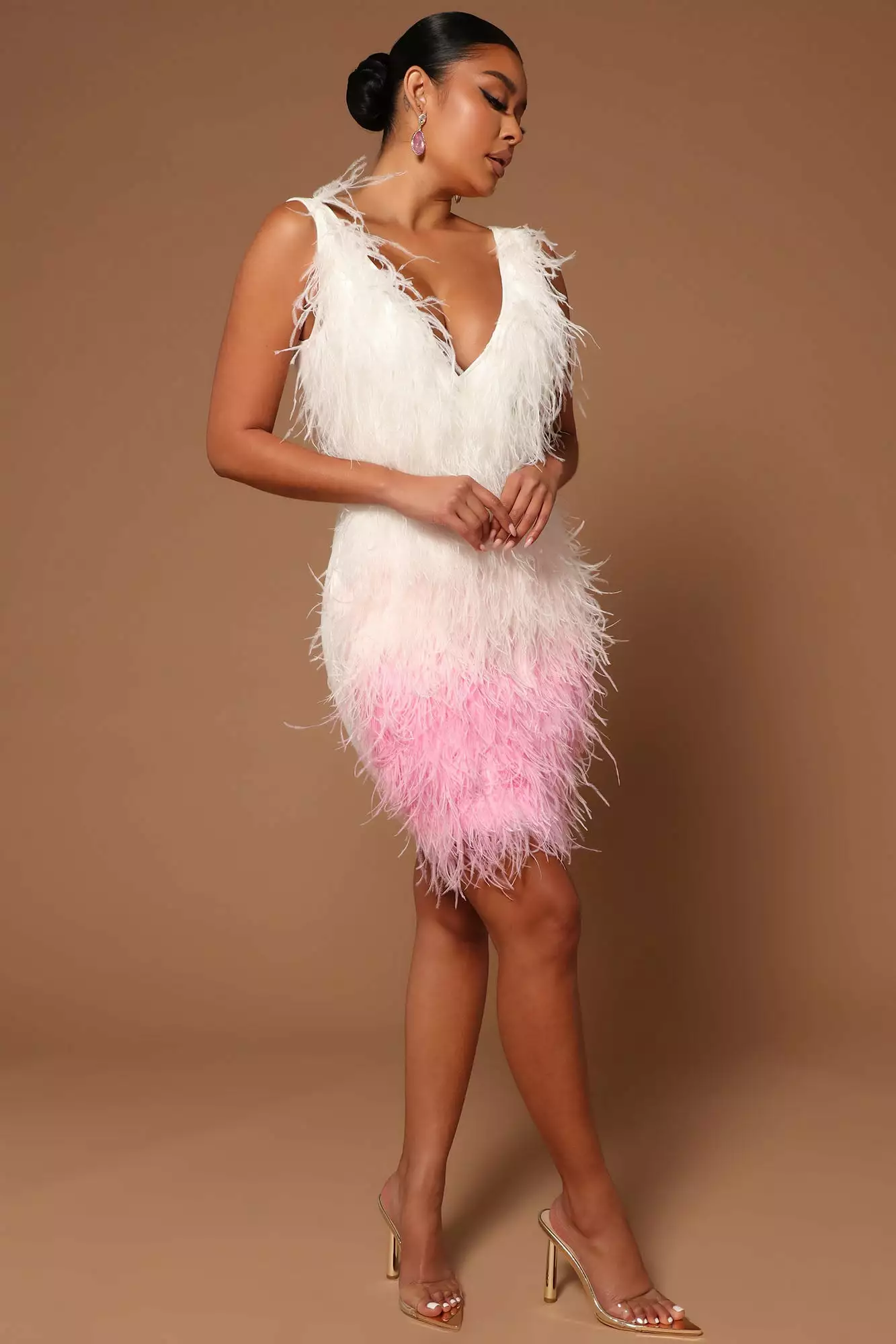 Fashion Nova Jackie Feather Mini Dress - White/Pink 3 Fashion Nova Jackie Feather Mini Dress - White/Pink