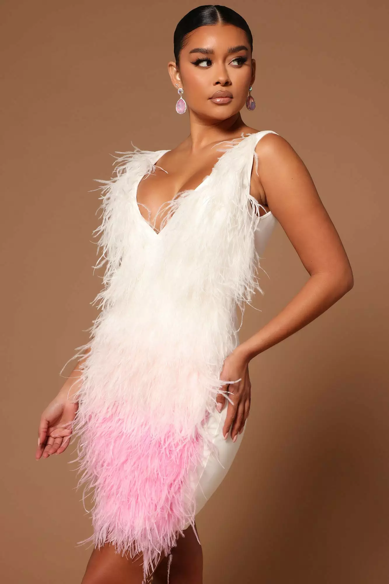 Fashion Nova Jackie Feather Mini Dress - White/Pink 5 Fashion Nova Jackie Feather Mini Dress - White/Pink - Image 3