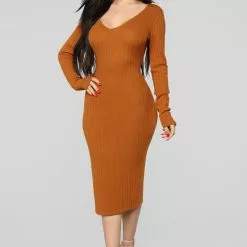 Fashion Nova For The Thrill Of It Midi Dress - Rust