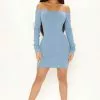 Fashion Nova Alpha Off Shoulder Snatched Mini Dress - Light Blue