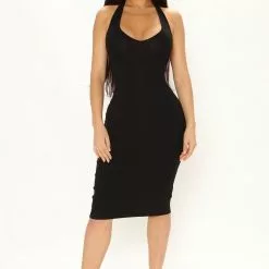 Fashion Nova Isabelle Halter Midi Dress - Black
