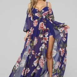 Fashion Nova A Beautiful Creation Floral Maxi Dress - Navy