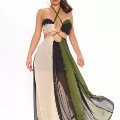 Fashion Nova Gypsy Love Maxi Dress - Olive/combo