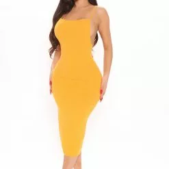 Fashion Nova Most Reliable Ribbed Midi Dress - Orange