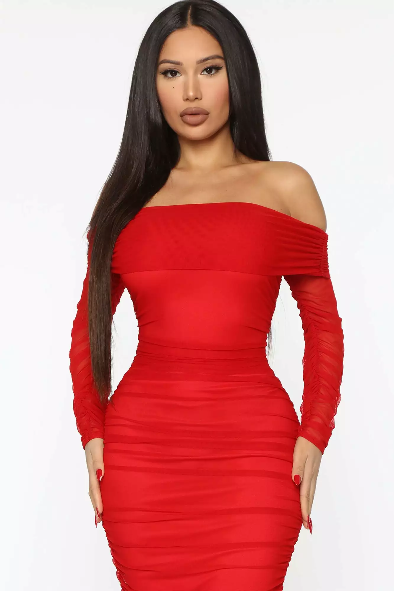Fashion Nova Top Trend Ruched Maxi Dress - Red - Image 5