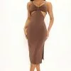 Fashion Nova Analisa Cut Out Midi Dress - Chocolate