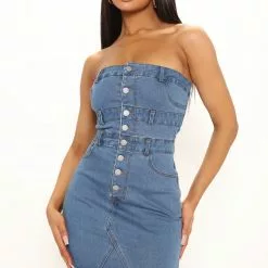 Fashion Nova Like Heaven Denim Mini Dress - Medium Wash