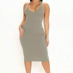 Fashion Nova Isabelle Halter Midi Dress - Olive