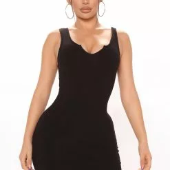 Fashion Nova Jane Heavy Rib Mini Dress - Black