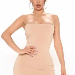 Fashion Nova Danielle Double Lined Mini Dress - Taupe