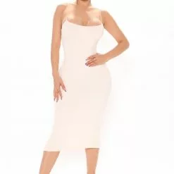 Fashion Nova Bouncing Back Midi Dress - Cream