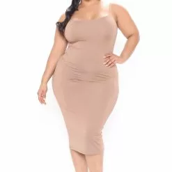 Fashion Nova Bouncing Back Midi Dress - Taupe -Fashion Nova Dresses Shop 02 18 21Studio4 SN TB 15 04 29 57 JD43140 Taupe PLUS 52991 NT