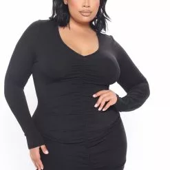 Fashion Nova Heart Rush Ruched Mini Dress - Black -Fashion Nova Dresses Shop 02 19 21Studio4 SN KW 11 23 42 16 JD42350L Black PLUS 52937 RA