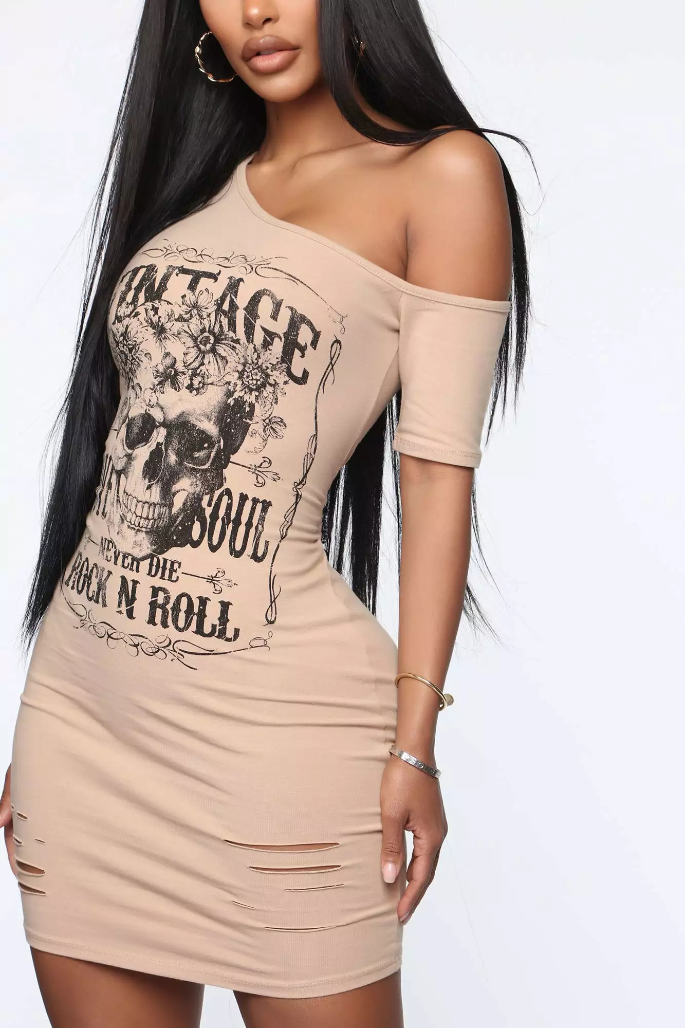 Fashion Nova Damsel In Distressed Graphic Mini Dress - Mocha - Image 2
