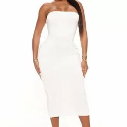 Fashion Nova Tanya Double Lined Midi Dress - White