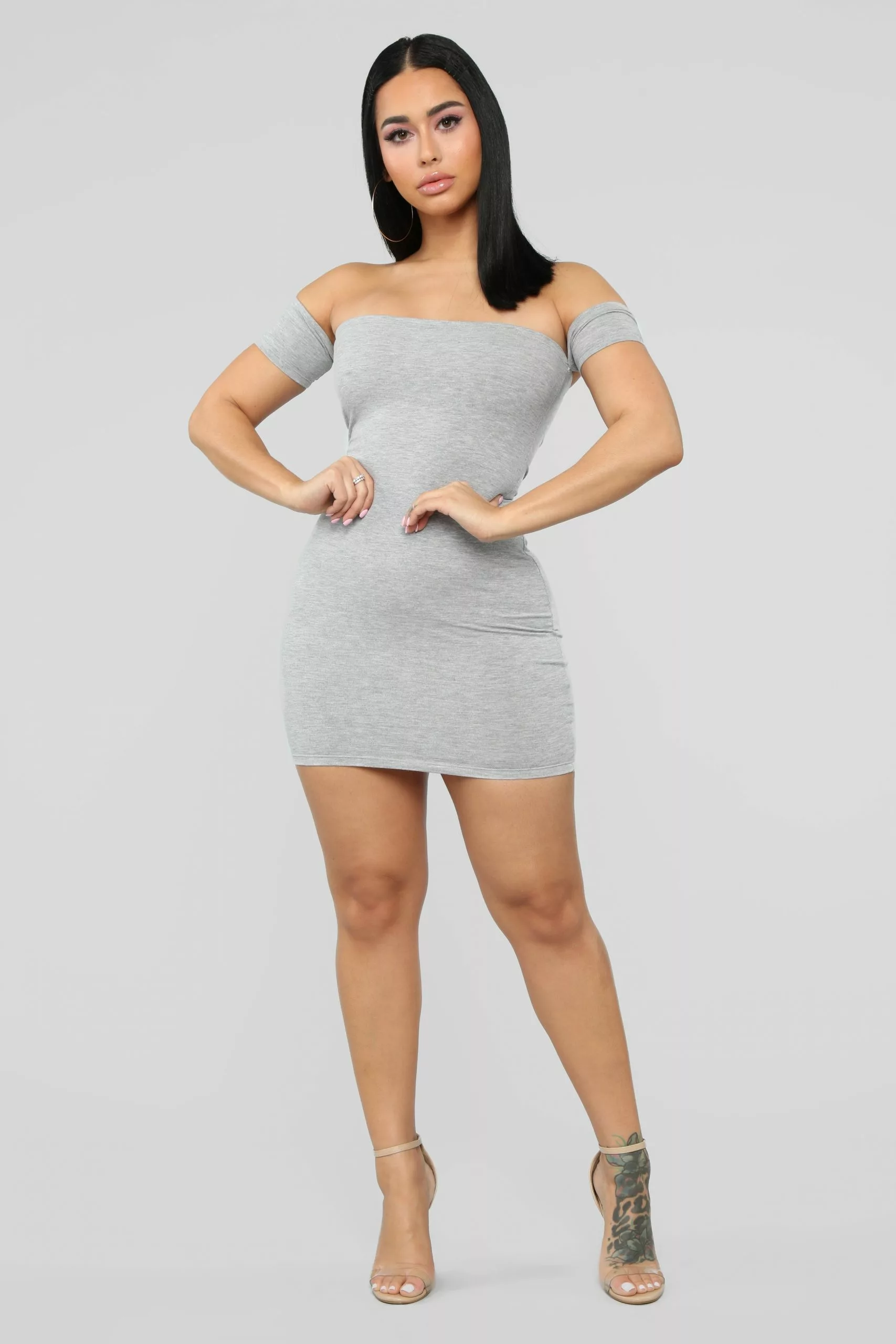 Fashion Nova Simple Dreams Off Shoulder Mini Dress - Heather Grey 3 Fashion Nova Simple Dreams Off Shoulder Mini Dress - Heather Grey