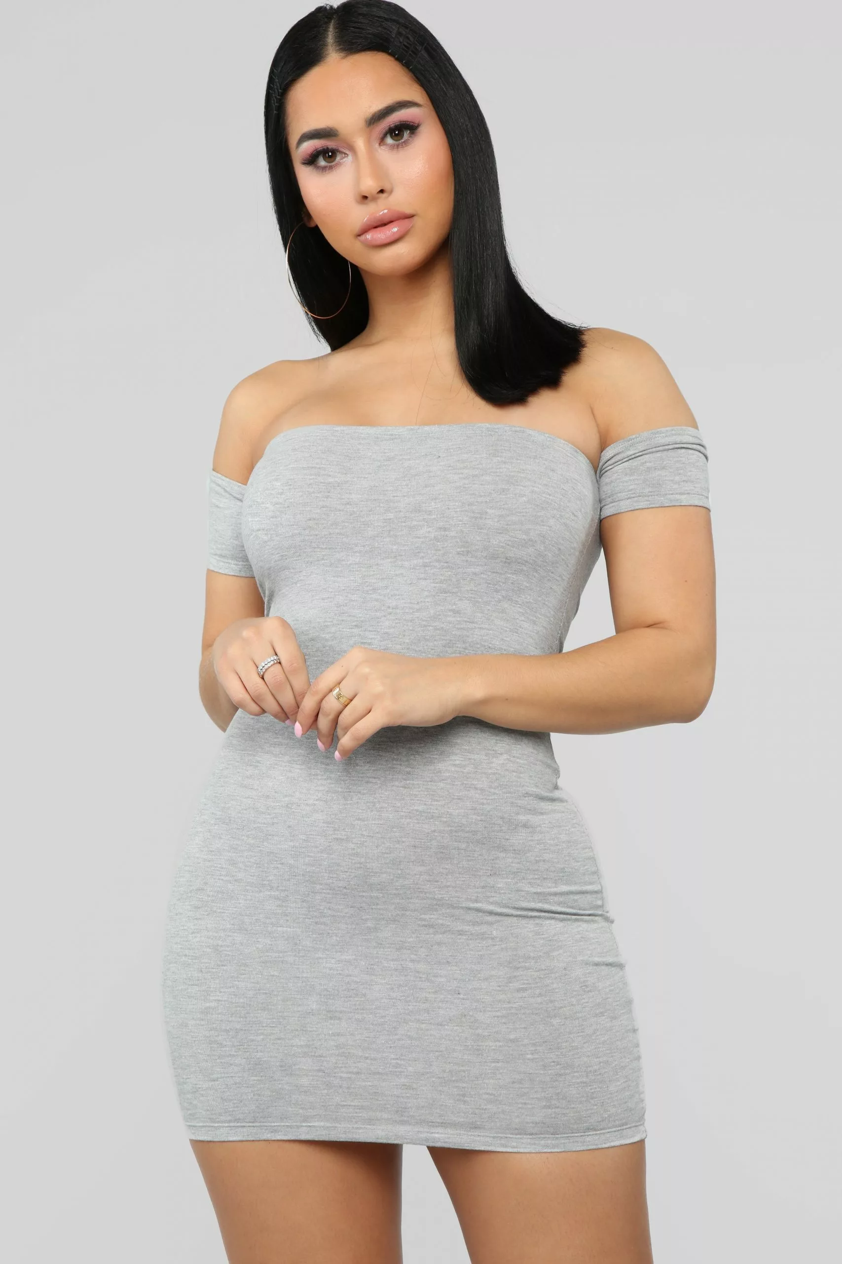 Fashion Nova Simple Dreams Off Shoulder Mini Dress - Heather Grey 5 Fashion Nova Simple Dreams Off Shoulder Mini Dress - Heather Grey - Image 3