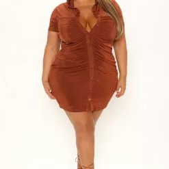 Fashion Nova Janelle Ruched Shirt Dress - Cognac 14 Fashion Nova Janelle Ruched Shirt Dress - Cognac -Fashion Nova Dresses Shop 02 22 22Studio1 DM AC 11 44 46 32 JD10784 Cognac 4395 PLUS KS