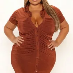 Fashion Nova Janelle Ruched Shirt Dress - Cognac 15 Fashion Nova Janelle Ruched Shirt Dress - Cognac -Fashion Nova Dresses Shop 02 22 22Studio1 DM AC 11 44 47 32 JD10784 Cognac 4396 PLUS KS