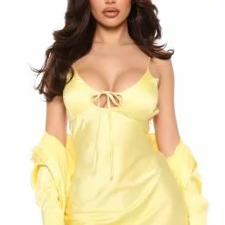 Fashion Nova On Tour Satin Dress Set - Yellow