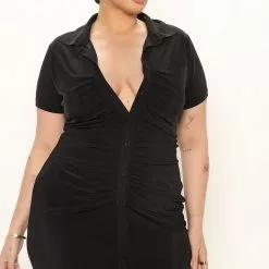Fashion Nova Janelle Ruched Shirt Dress - Black -Fashion Nova Dresses Shop 02 23 22Studio1 DM MJ 09 27 35 1 JD10784 Black 4837 PLUS EH