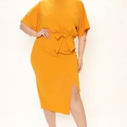 Fashion Nova Please Hold Midi Dress - Mustard -Fashion Nova Dresses Shop 02 23 22Studio1 DM MJ 09 51 34 6 D2899 Mustard 4893 PLUS EH