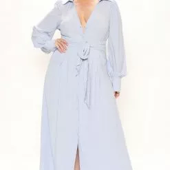 Fashion Nova Feelin' Thoughtful Shirt Dress - Blue -Fashion Nova Dresses Shop 02 23 22Studio1 DM MJ 13 58 33 46 32119GK Blue 5383 PLUS EH