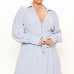 Fashion Nova Feelin' Thoughtful Shirt Dress - Blue -Fashion Nova Dresses Shop 02 23 22Studio1 DM MJ 13 59 19 46 32119GK Blue 5386 PLUS EH