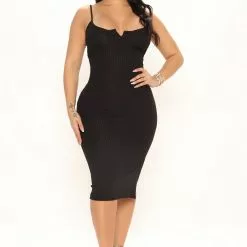 Fashion Nova Clear Skies Midi Dress - Black