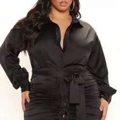 Fashion Nova Annaith Satin Shirt Dress - Black -Fashion Nova Dresses Shop 03 01 22Studio2 CE LT 14 08 38 56 32226NK Black 0642 PLUS WG