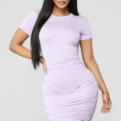 Fashion Nova Casual Chillin' Ruched Mini Dress - Lavender