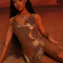 Fashion Nova That's All Me Chainmail Mini Dress - Gold -Fashion Nova Dresses Shop 03 07 22 Festival Mini Editorial ME MR 15 17 57 LOOK 7 6188 SG MH