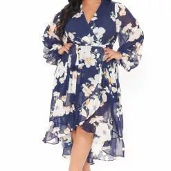 Fashion Nova Floral Fever Midi Dress - Navy/combo -Fashion Nova Dresses Shop 03 08 21Studio3 JP MJ 15 14 32 64 DM1919 Navy P PLUS 0262 WG