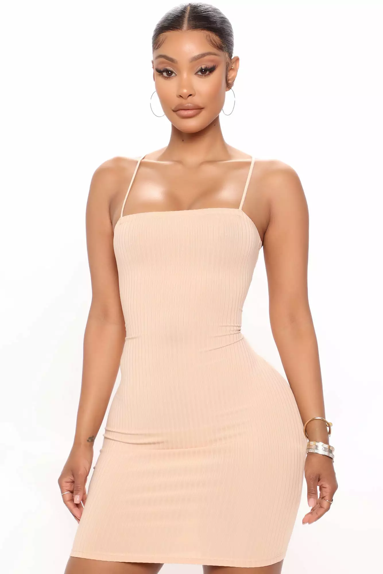 Fashion Nova Loryanne Ribbed Mini Dress - Beige 3 Fashion Nova Loryanne Ribbed Mini Dress - Beige